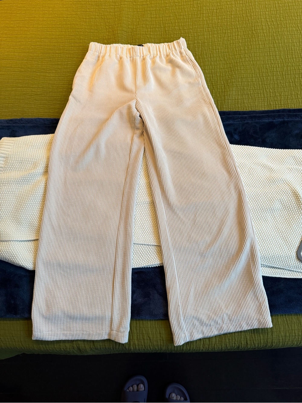 BDG Cream Ribbed Wide Leg Pants